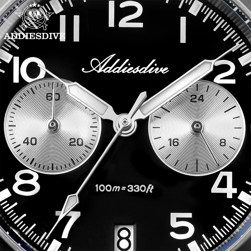 

ADDIESDIVE New Luxury Chronograph Watch VK64 Panda Dial Quartz Movement Sapphire Glass 100M Waterproof Sport Men’s Wristwatch