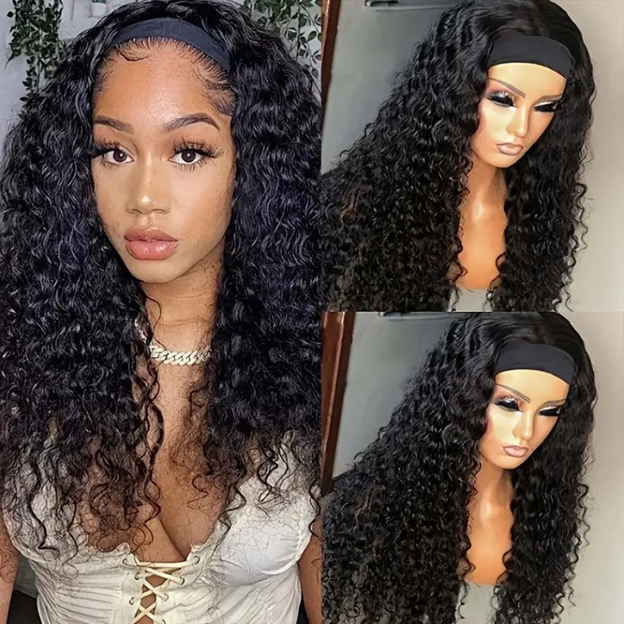 

Headband Wig Human Hair Body Wave Deep Wave Headband Wigs None Lace 220% Density Front Half Wig Glueless Virgin Vietnamese Hair Curly Wave Machine Made Wigs for Black Women Virgin Human Hair 36 Inch Natural Color