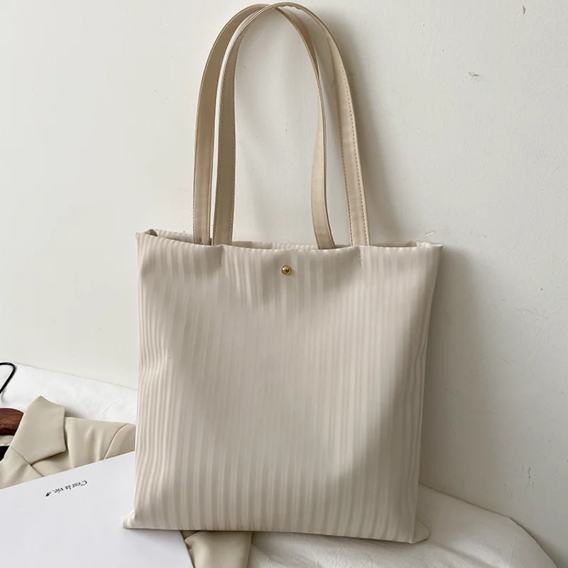 Handbags for Women  Large Capacity Tote Shopper Bag Solid Color Striped Pu Leather Corduroy Lining Bolso De Mujer