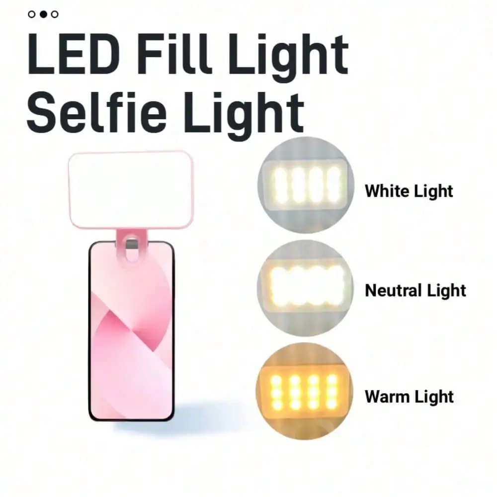 Luz led portátil para selfie, luz de preenchimento com clipe, adequada para smartphone e computador, para maquiagem, reuniões com zoom, transmissão ao vivo, 1 peça