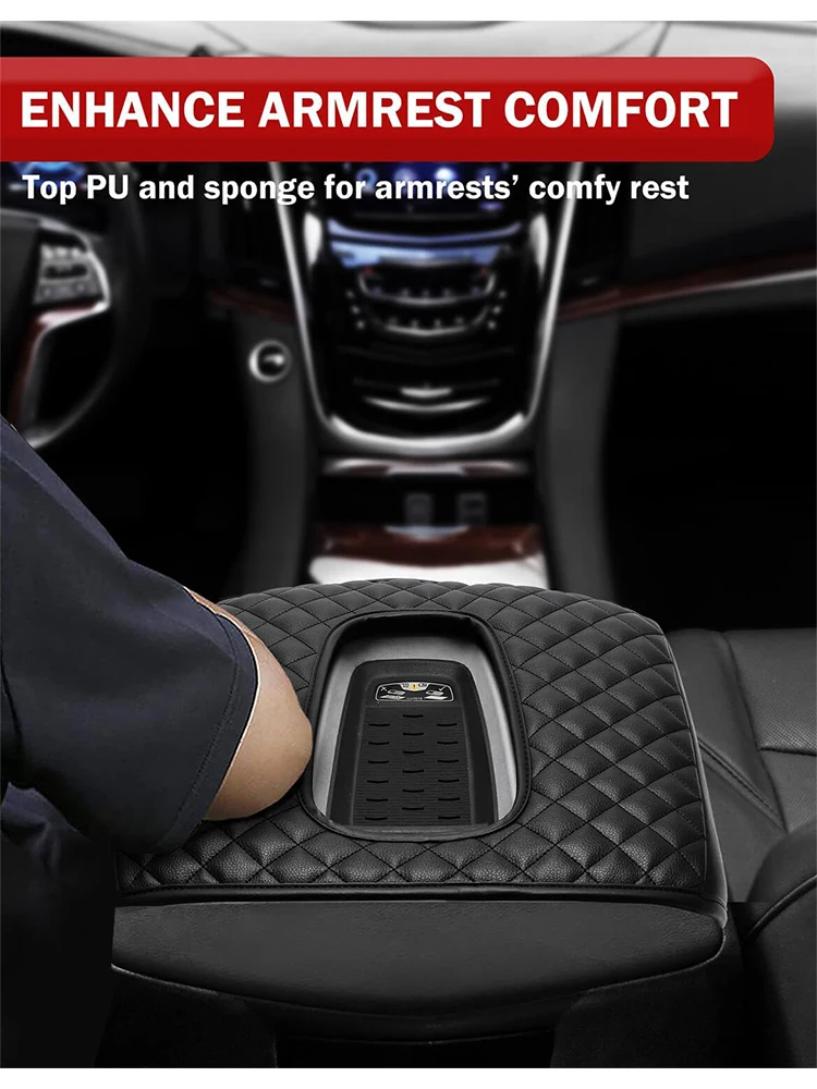 Leather Car Center Console Car Armrest Cover Protector Pad Car Interior Accessories For Cadillac Escalade 2015-2020