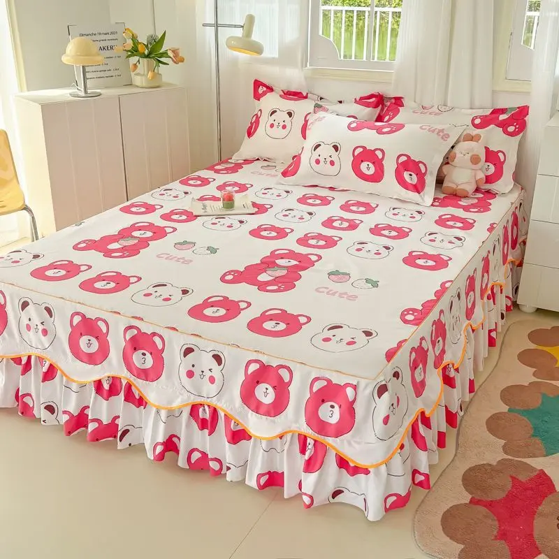 

‌Korean Style Bed Skirt with Flower Patterns Non-Slip Mattress Wrap All-Season Use Home Decoration Accessory‌