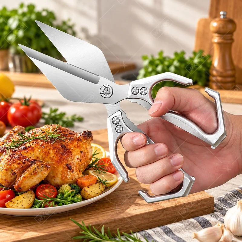WXCOO Powerful Kitchen Scissors Stainless Steel Heavy Duty Triangular Blade Shears for Cutting Meat Chicken Bones Scissors