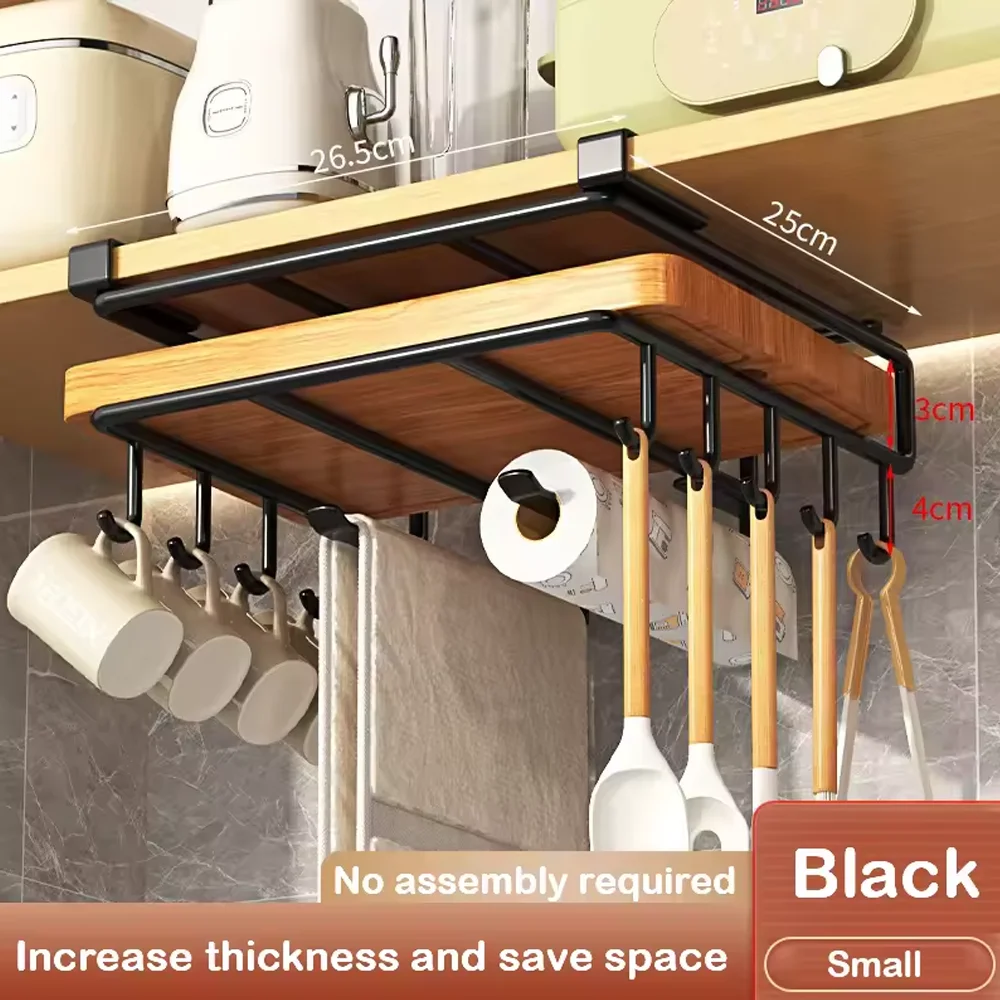 Keuken Hangend Organisatorrek met Haken Onder Kast Papieren Handdoek Vodden Hanger Snijplank Pot Cover Houder Opbergplank