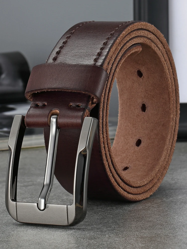 Belt men's genuine leather  pin buckle men's leather belt business middle-aged first layer real cowhide youth handmade belt