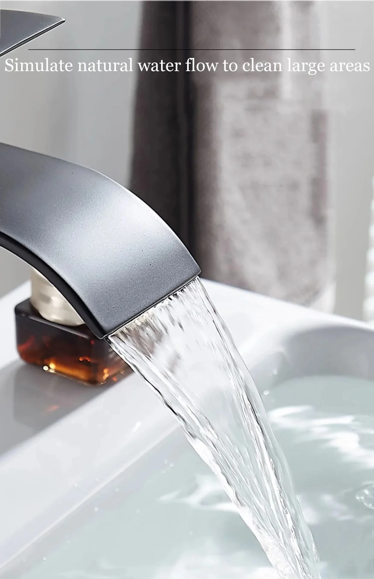 Wasserfall-Waschbecken, Edelstahl, hoher und niedriger Wasserhahn, schwarz, heißes und kaltes Toilettenwaschbecken, Badezimmer – Detail 1
