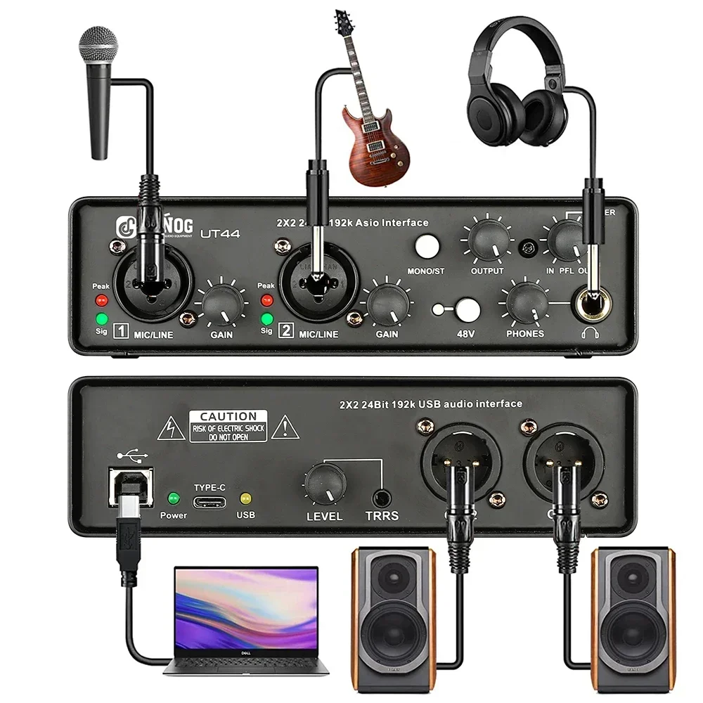 2 Input Output and 4 Virtual Channels Professional USB Audio Interface with ASIO Driver USB Audio Sound Card for Guitar DGNOG