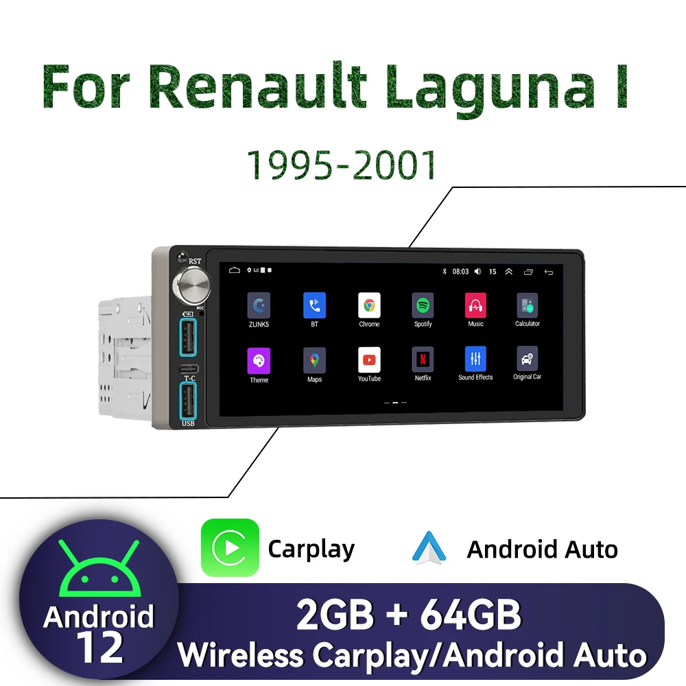 

Мультимедийный экран Carplay 6,86 дюйма, 1 Din, Android, автомобильное радио для Renault Laguna I 1995-2001, Авторадио, стерео, GPS-навигация