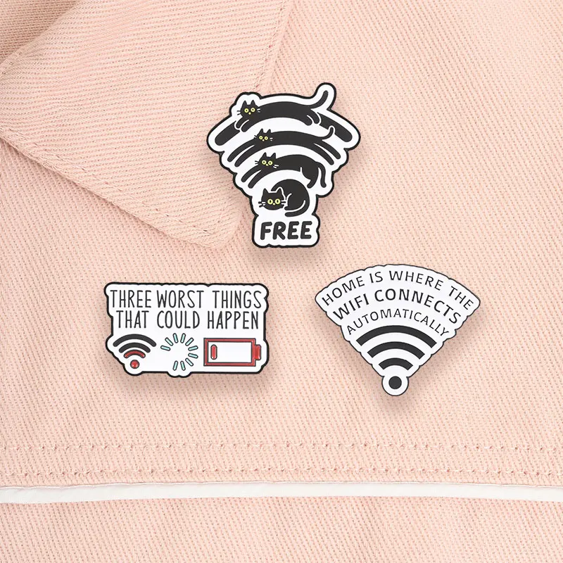 Lustige Emaille-Anstecknadel mit WLAN-Signal-Motiv: „Katze“, „WLAN getrennt“, „WLAN wird geladen“ & „Niedriger Akku“ – Brosche für Rucksack, Jacke, Deko-Accessoire – Detail 8