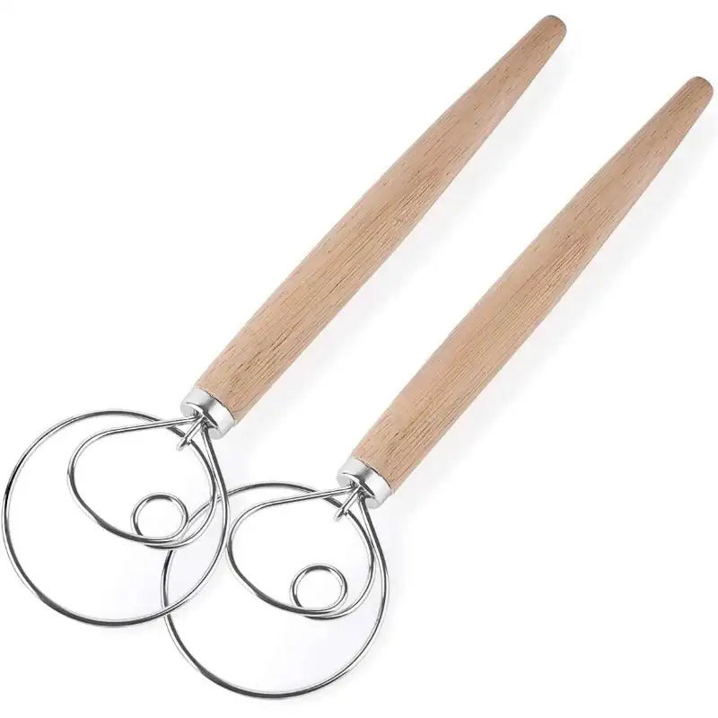 

Pack of 2 Danish Dough Whisk Blender Dutch Bread Whisk Hook Wooden Hand Mixer Baking Tools