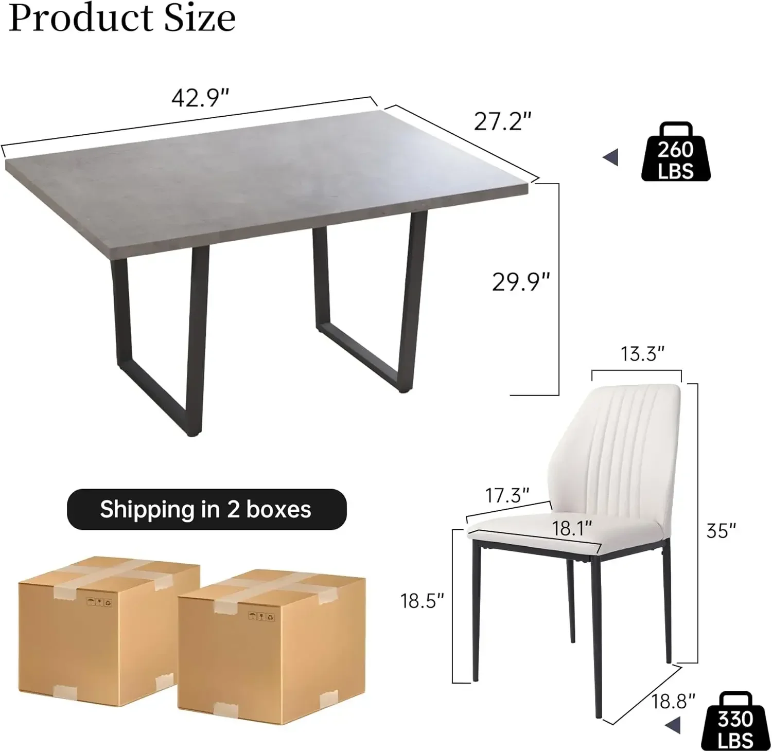 5 Piece Dining Table Set, 42.9 Inch Modern Kitchen Dining Table