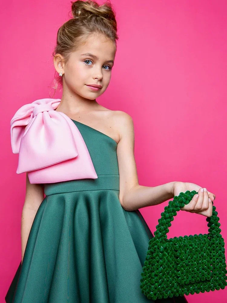 

Big Bow Green Dress Children Summer New Party Dress Birthday Vestidos Kids Clothes Sleeveless Girl Outfit 3-14 Years Wz1329