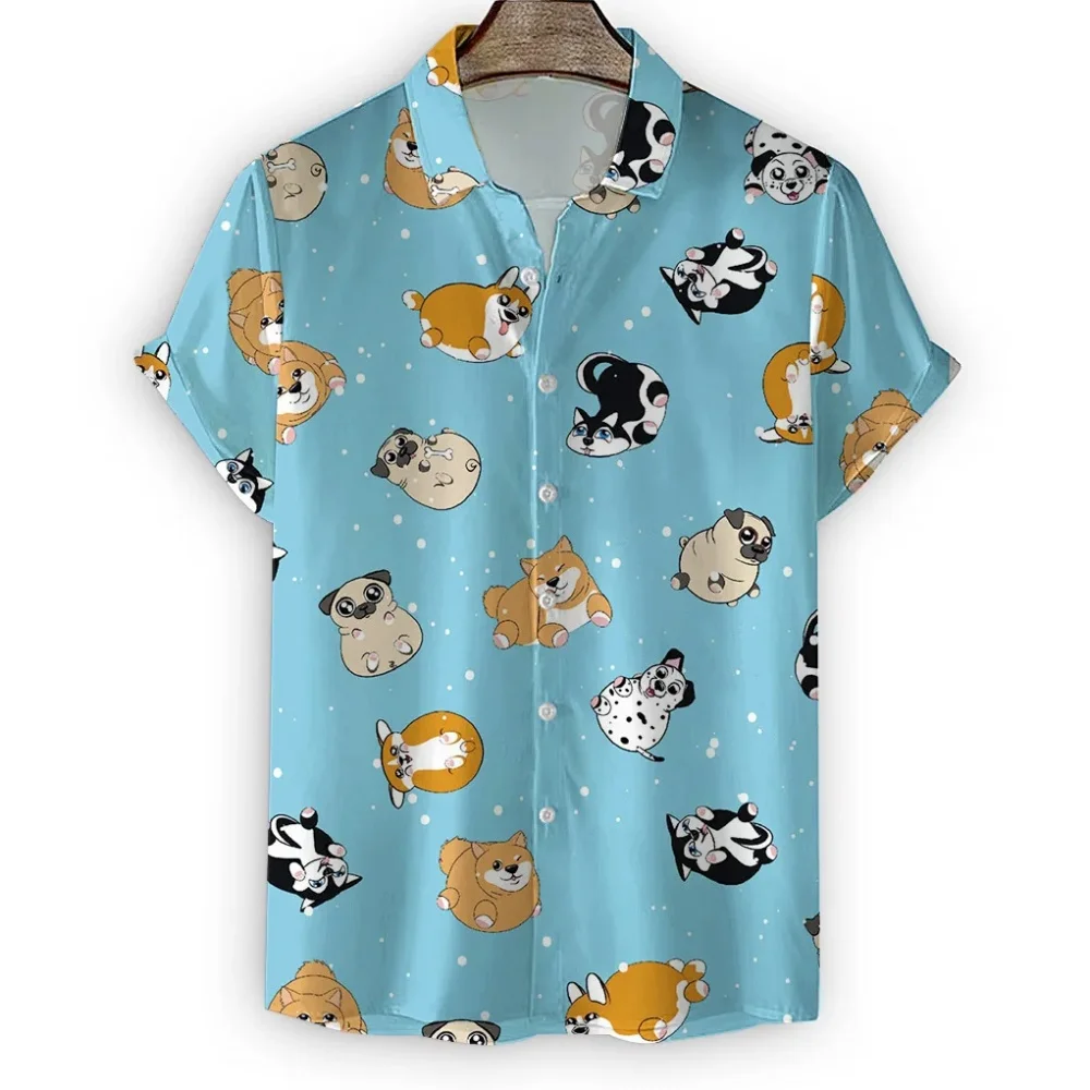 

Cartoon Puppy Pattern Printed Shirt Fashion Design Men's and Women's Short Sleeved Shirt Button Up Shirt Top Men's shirts tops