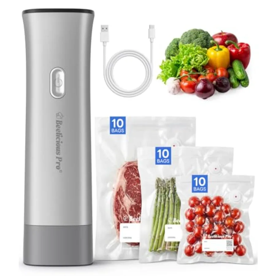 

Compact Handheld Vacuum Sealer for Food with 30 Reusable Vacuum Bags in Dark Gray Portable Durable Airtight Sealing for Freshne