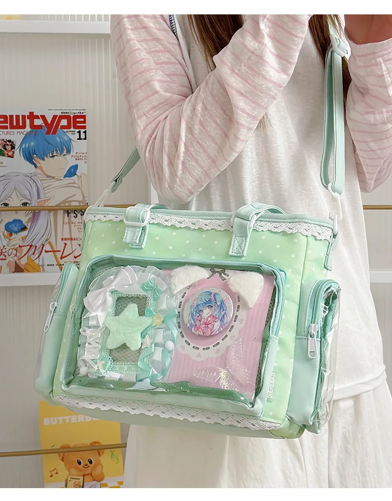 Neue Kawaii Leichte Umhängetasche Anime Transparente Ita-Tasche Damen Schulter-Crossbody-Tasche Modische Polka-Dot-Schleifen-Tragetasche – Detail 31