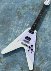 Irregular electric guitar, white flying V, black open pickup, imported wood and paint, shiny, in stock, fast shipping