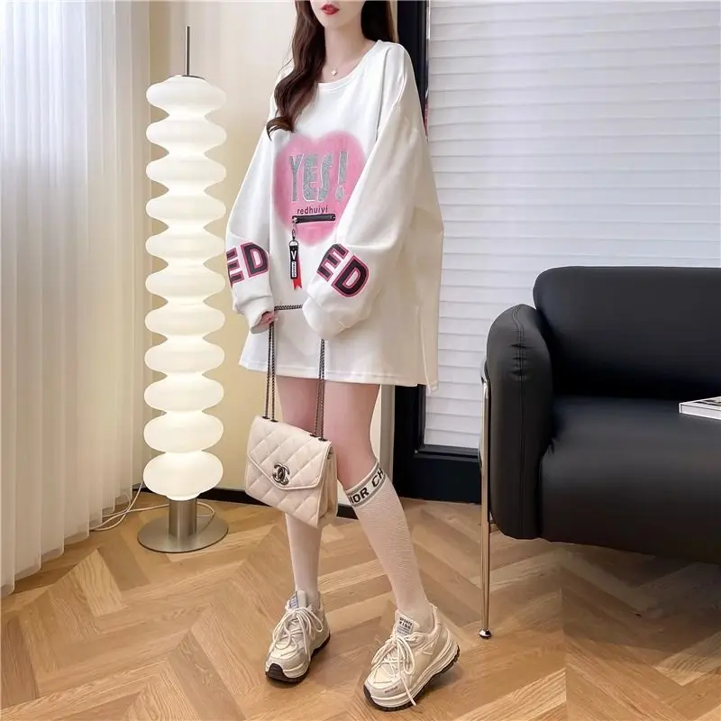 Fashion O-Neck Loose Printed Spliced Zipper Diamonds T-Shirt Female Clothing 2023 Autumn Oversized Casual Tops Korean Tee Shirt