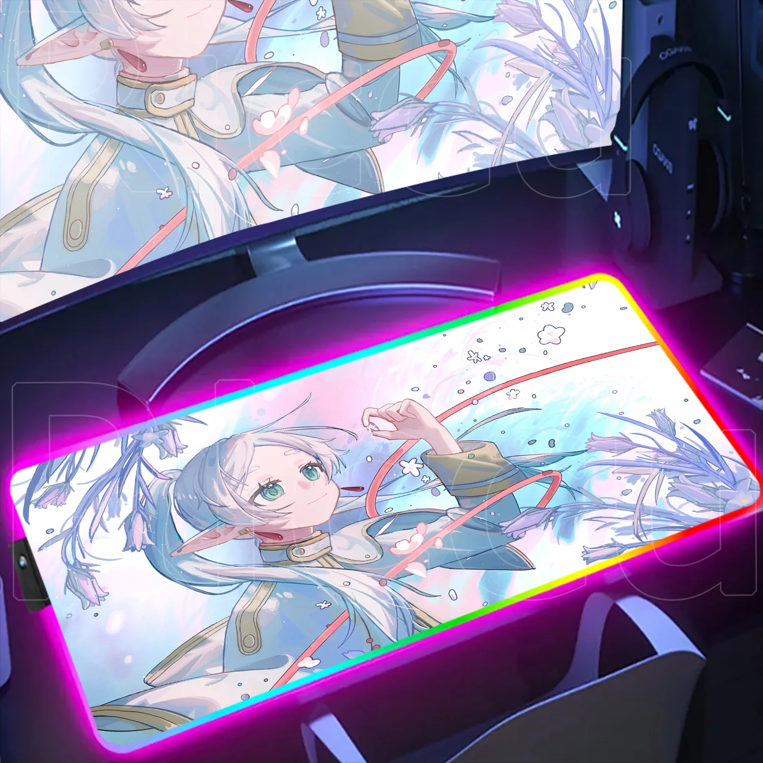 

Popular Anime Frieren at the Funeral RGB Backlit MousePad XXL Large HD Gaming Mousepad LED Keyboard Mat Aesthetic Decoration Pad