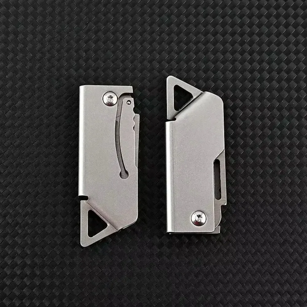 Stainless Steel Square Head Mini Folding Portable Express Package Opening Keychain Pendant Hanging Sleeve Pearl image 3