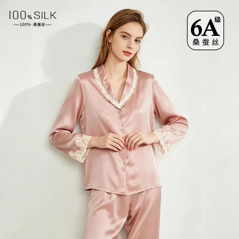 Women 19 Momme Heavyweight 100% Mulberry Silk Pajama Set Long Sleeve Pants Plus Size Luxury Cool Touch Sleepwear Homewear