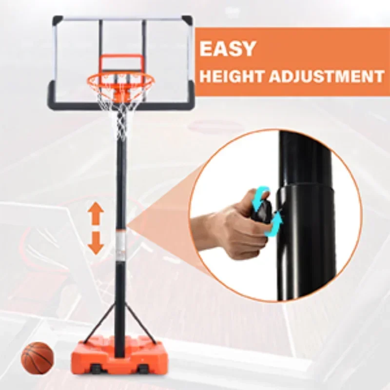 Portable adjustable height basketball stand and goal Orange sports equipment Suitable for teenagers and adults, sturdy and durab