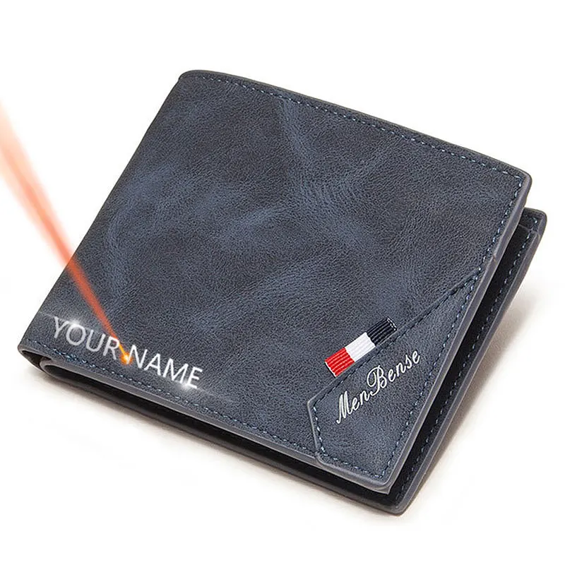 

Free Name Customized Short Men Wallets Luxury Brand Card Holder Zipper Male Wallet Coin Pocket Frosted Men's Purse Money Clips