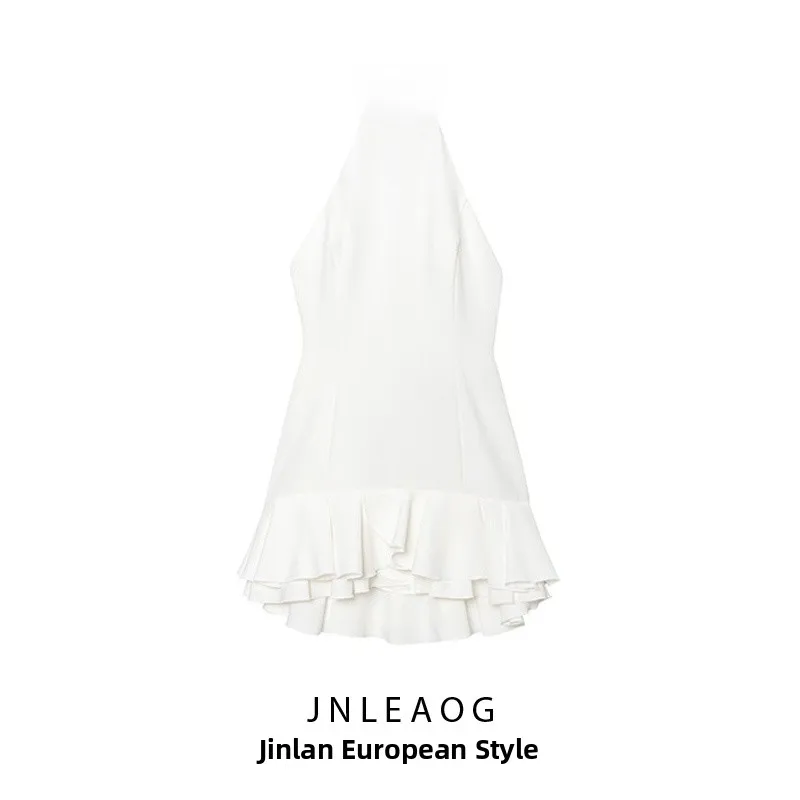 Vestido  Estiloso Casual Sem Mangas com Decoração em Camadas e Decote Pendu para Mulheres, Nova Moda Primavera JNLEAOG