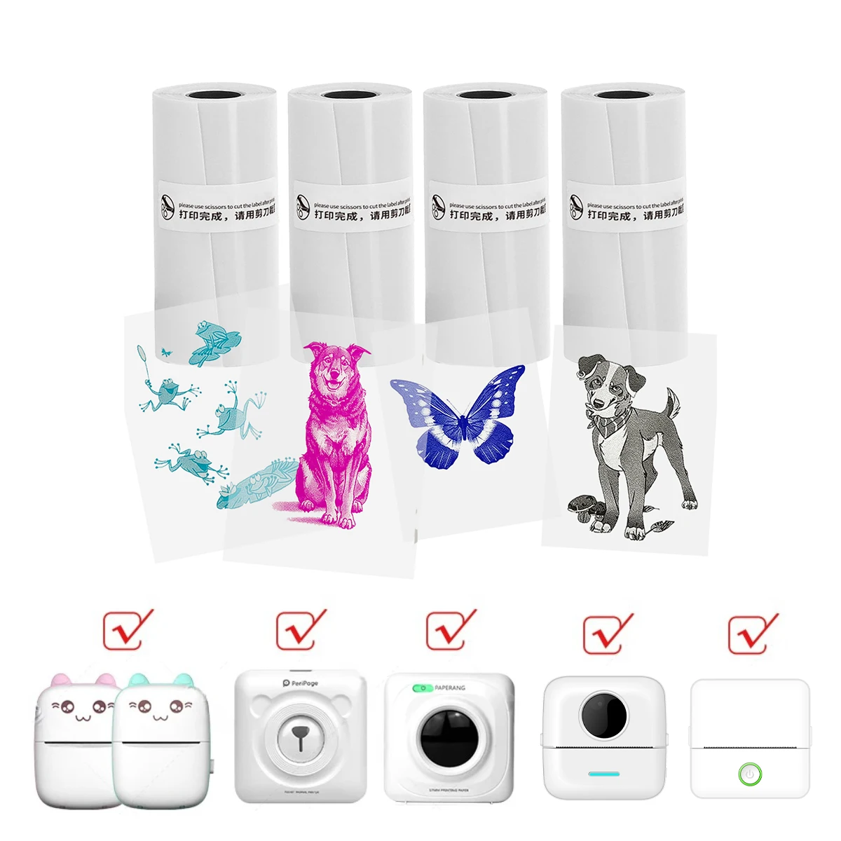 

[Colorful Adhesive Paper] Transparent Adhesive Paper, Mini Printing Paper 57mm | Display Pink Blue Green Black, 57*25mm