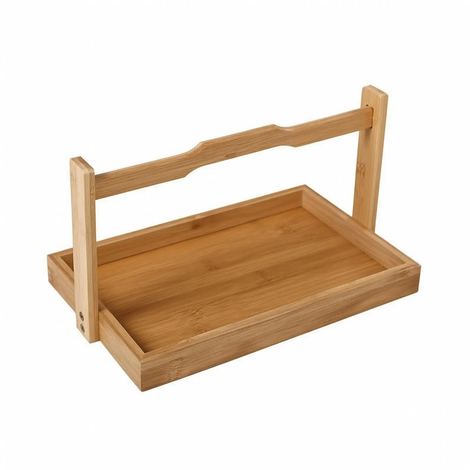 Wooden Bamboo Snack Serving Tray with Upright Handle for Breakfast in Bed Afternoon Tea and Party