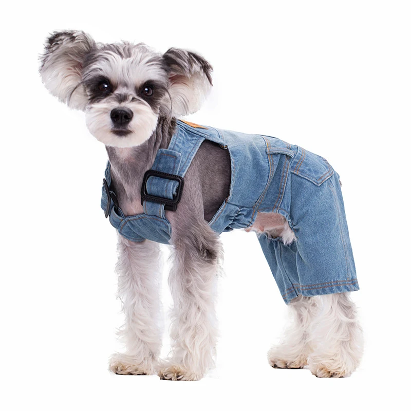 Spring Denim Overalls For Dogs Fashion Dog Jumpsuit Small Dog Clothes Cowboy Costume For Dog Autumn Dog Jeans Blue Dog Romper