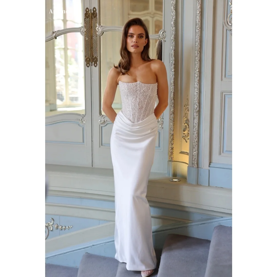 Amanda Aangepaste Kralen Strapless Backless Prom Dress Mouwloze vestidos de noche Vloerlengte Zeemeermin Formele Avond 2025