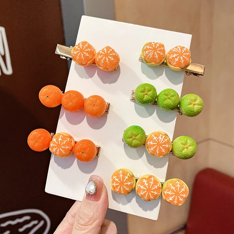 【NUEVO】2 piezas de pinzas para el pelo creativas con diseño de naranja semipelada, pinza lateral bonita para niña, pinza con diseño de fruta japonesa, pinza de pico de pato, accesorios para el pelo de moda en internet