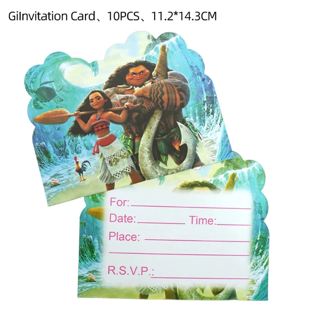 

10pcs/pack Disney Moana Theme Baby Shower Party Invitation Cards Decoration Kids Girls Favors Birthday Party Events Supplies