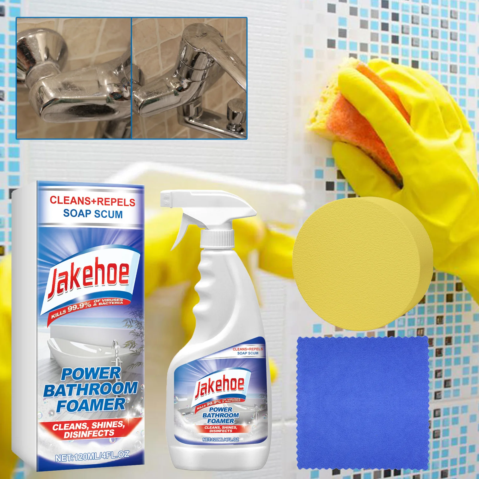 

Bathroom Foam Cleaner Spray for Toilet Sink Bathtub Tile - Removes Soap Scum & Hard Water Stains, Gentle Non-Irritating Formula