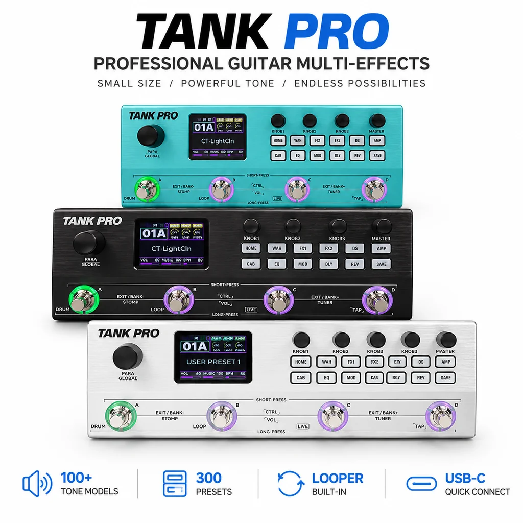 M-VAVE TANK-PRO Guitar Multi Effects Processor Bass Speaker Simulation Drum Machine Accompaniment Distortion Overload Otg Record