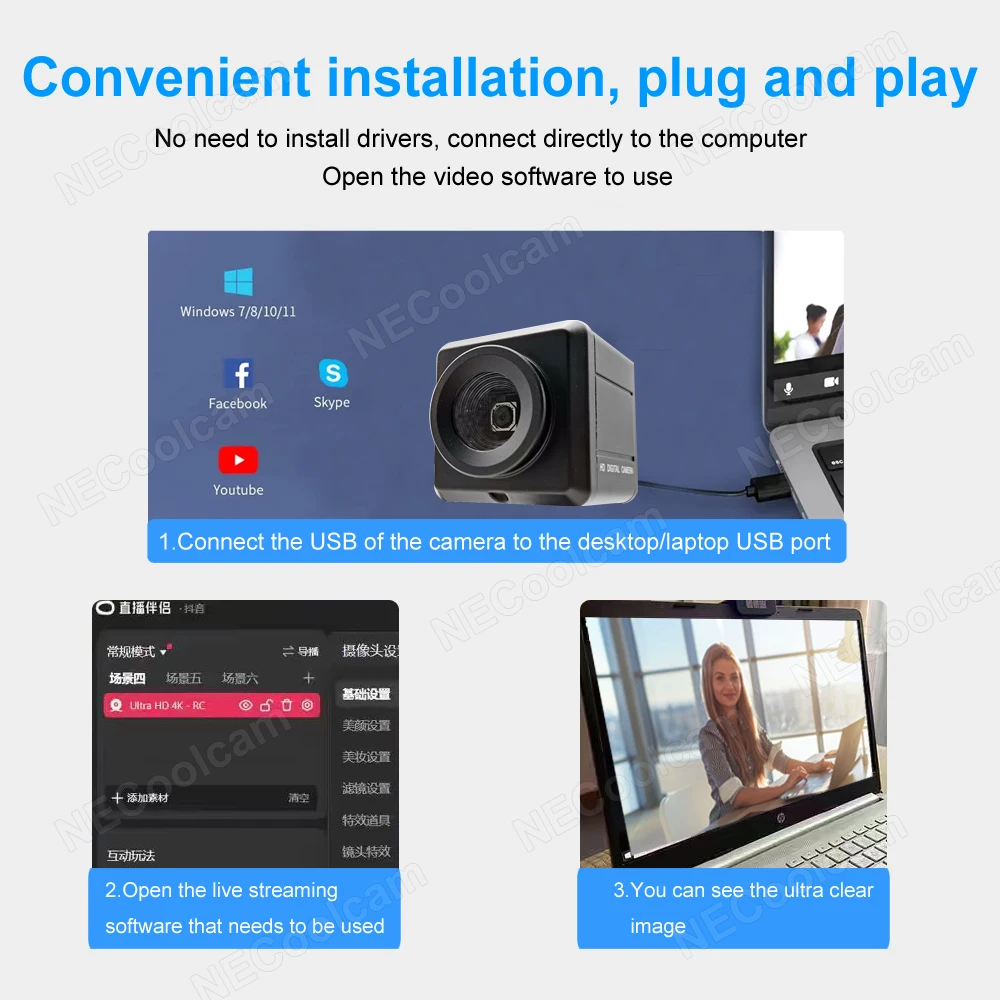 Industrial 4K Webcam PC Laptops 8MP Autofocus USB Mini Camera IMX179 Sensor OTG UVC Plug and Play For Meeting Document Scanning