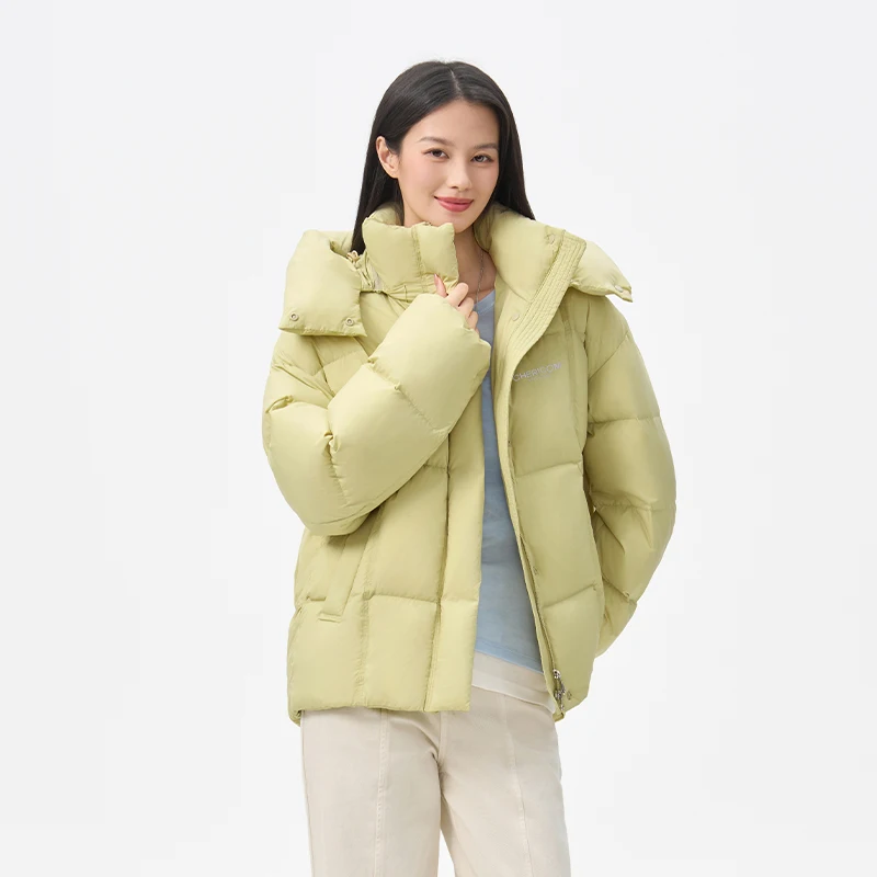 Chericom 여성용 패딩 재킷 탈부착 가능한 후드 스탠드 칼라 사선 포켓 겨울 다운 재킷 신축성 방풍 코트 Y318188Y