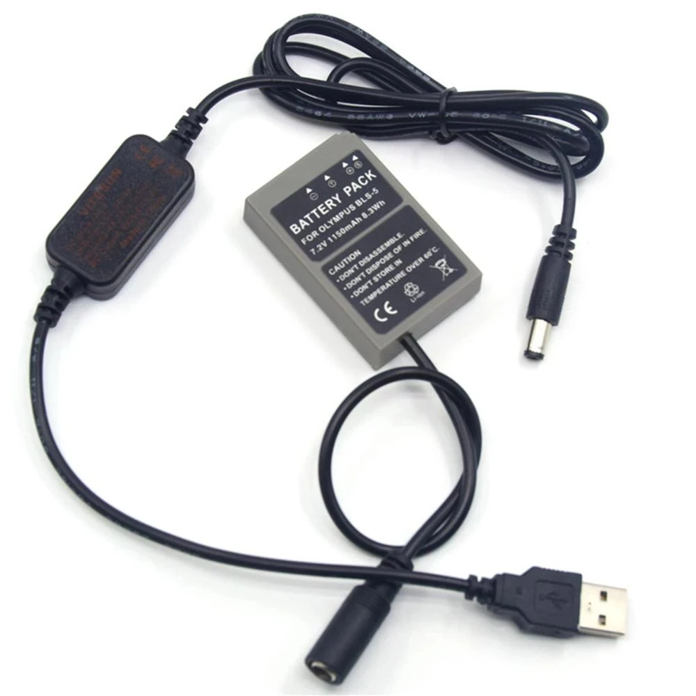 

5V USB Cable Adapter+BLS-5 BLS 5 DC Coupler Dummy Battery For Olympus PEN E-PL7 E-PL5 E-PM2 Stylus 1 1s OM-D E-M10 Mark II III