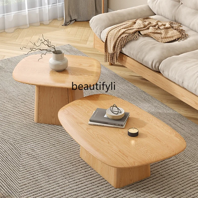 

Log Style Tea Table All Solid Wood High and Low Combination Ash Shaped Japanese Style Small Apartment furniture living room