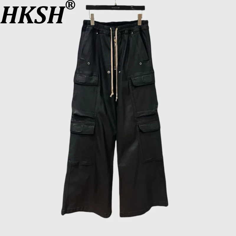 

HKSH Spring Men Tide RO Style High Street Wide-leg Cargo Pants Trendy Dark Multi-Pockets Floor-Length Overalls Chic Ins HK21285
