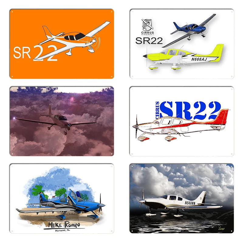 Стилизованный самолет Cirrus Sr22 Moonrise со смелой типографом, первый полет 2001, металлический дизайн, настенный декор для кинотеатра, жестяная вывеска, плакаты