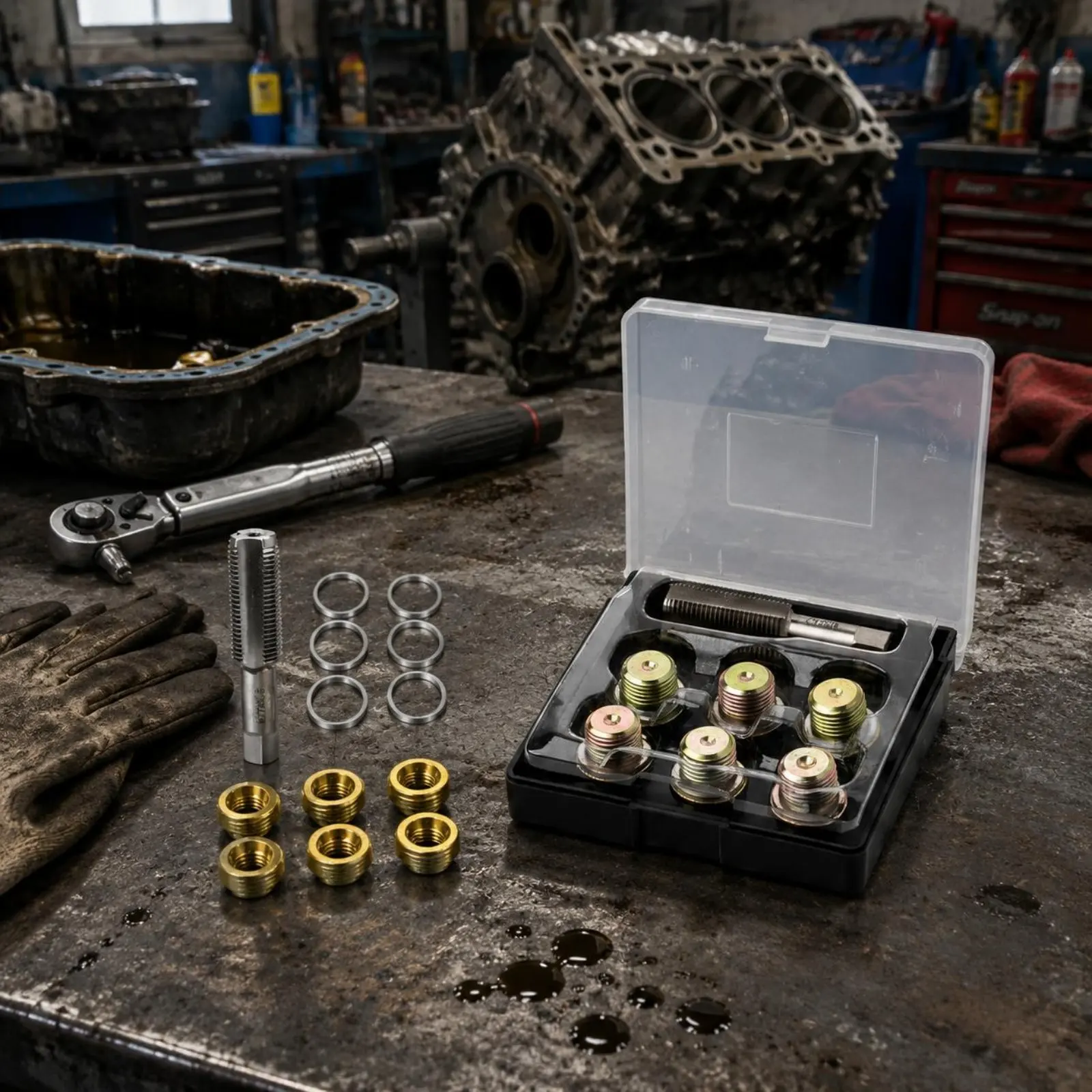 

13 Pieces Oil Drain Plug Repair Kit Metric Universal Oil Pan Thread Repair Set Easy to Use Storage Case for DIY Mechanics