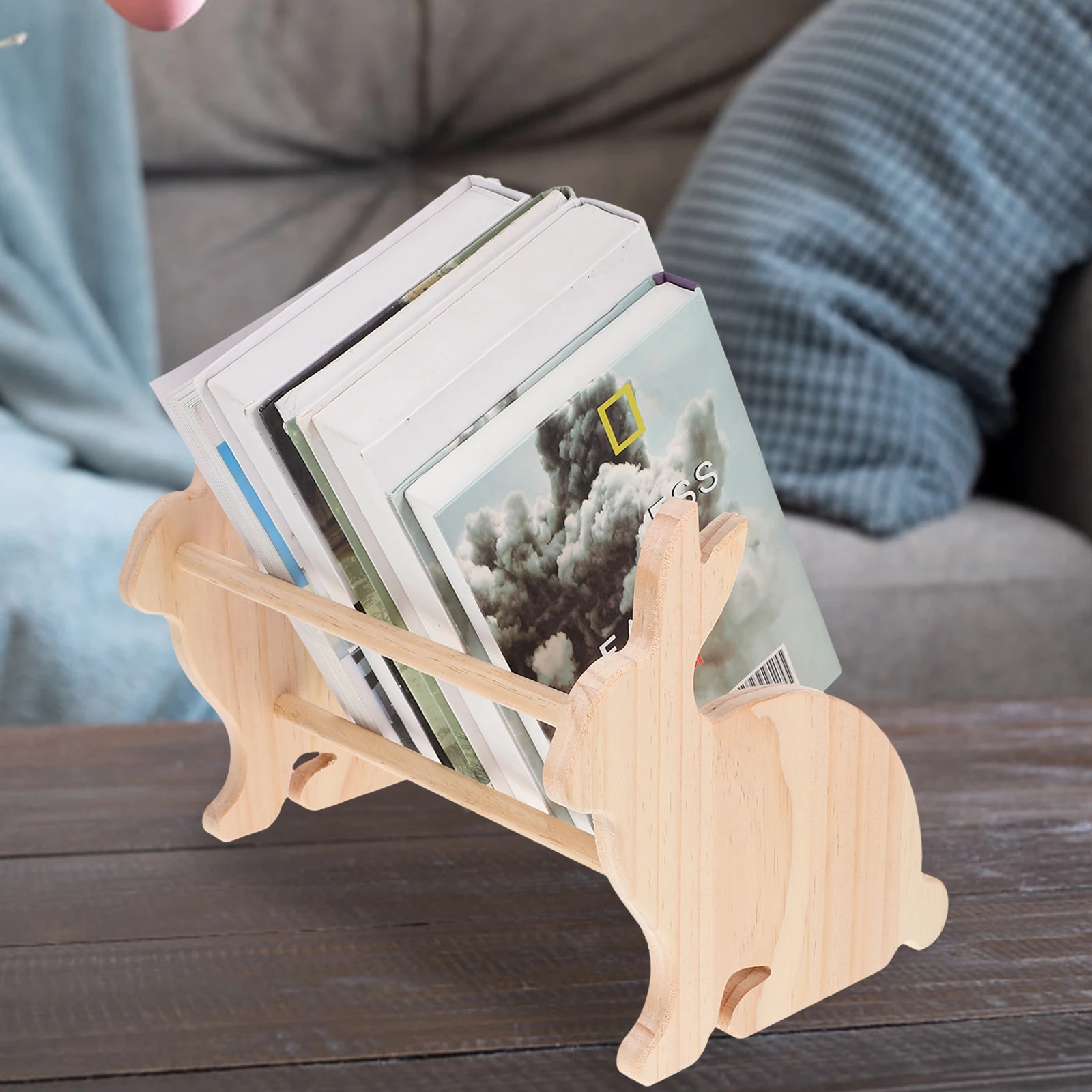 

Rabbit Wooden Bookshelf Desktop Organizer Animal Shape Small Book Holder Layered Storage Rack for Books Files Makeup Tools