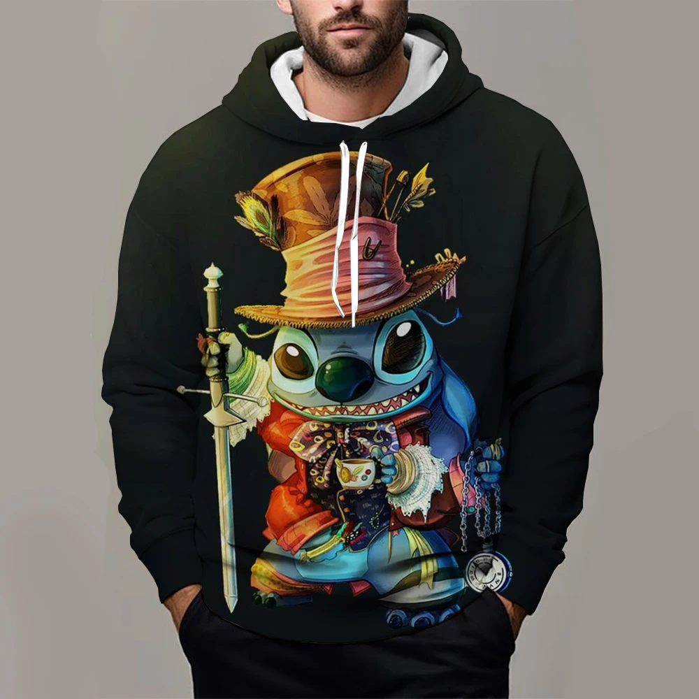 2024 Spring/Summer New Disney Stitch 3D Printed Men\'s Hoodie Street Fashion Versatile Clothing Outdoor Sports Kids Sweatshirt