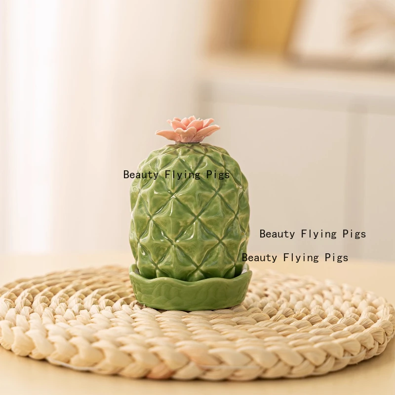 1pc Ceramic Cactus Toothpick Jar Living Room Dining Table Decoration Ornaments Moisture Proof Toothpick Jar Dental Floss Box