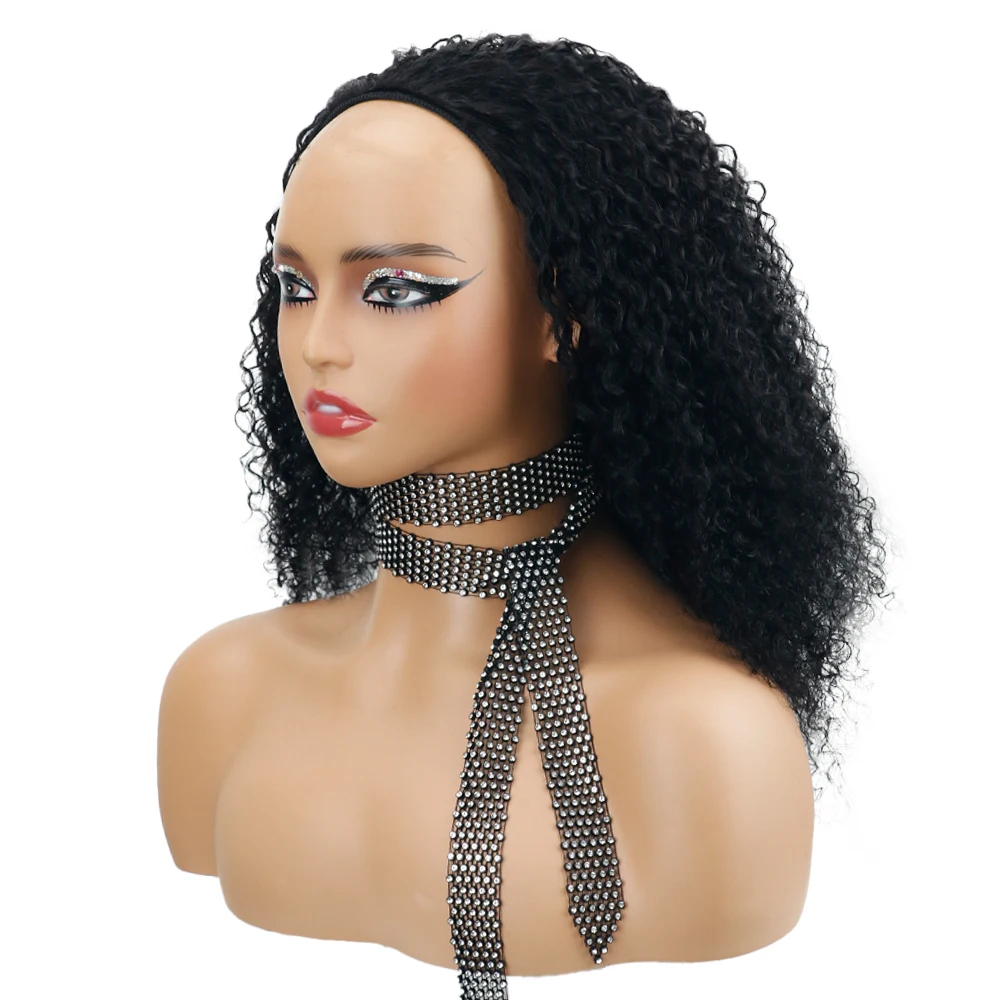 نصف شعر مستعار مع الرباط سلس كليب غلويليس باروكة من شعر طبيعي مجعد للمبتدئين ودية نصف الباروكات عقال شعر مستعار 3 في 1 الباروكات