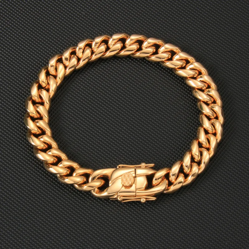 10MM 316L Titanium Steel Golden Dragon Head Buckle Cuban Chain Bracelet For Men Fashion Hip Hop Rock Jewelry Christmas Gift