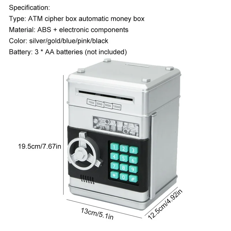 Safe Deposit Box, Banknotes, Cash Box, Gifts, Electronic Piggy Bank, ATM Password, Cash Box, Cash Coin Box, ATM Bank