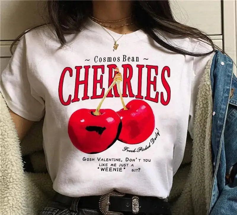 

Y2k Sweet Strawberry Cherry Casual T-Shirts Gothic Tee Shirt Harajuku 90s Tshirt Women Summer Tops Streetwear Clothes