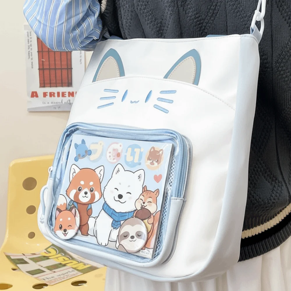 

Сумка на молнии Kawaii Cat Itabag для хранения мерча айдолов, хлопковая сумка с прозрачным карманом, нейлоновая сумка для значков, модные рюкзаки